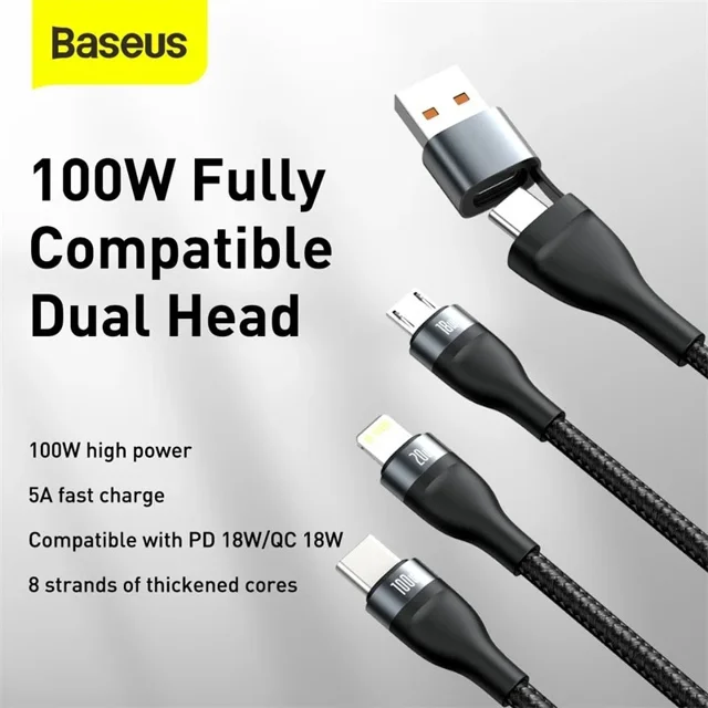 کابل تبدیل USB/USB-C به لایتنینگ/USB-C/micro-USB باسئوس مدل CA2T3-G1 طول 1.2 متر 101650954
