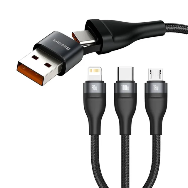 کابل تبدیل USB/USB-C به لایتنینگ/USB-C/micro-USB باسئوس مدل CA2T3-G1 طول 1.2 متر 101650907