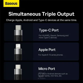 کابل تبدیل USB به لایتنینگ/USB-C/microUSB باسئوس مدل Star Speed طول 1.2 متر 101651263