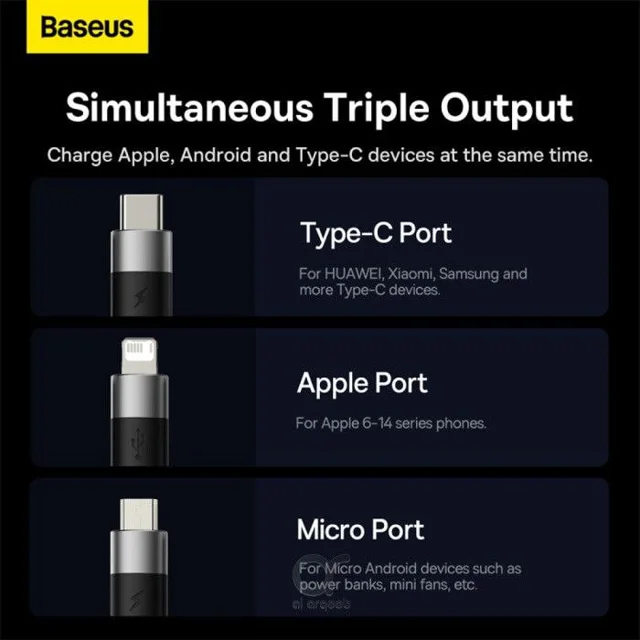 کابل تبدیل USB به لایتنینگ/USB-C/microUSB باسئوس مدل Star Speed طول 1.2 متر 101651263
