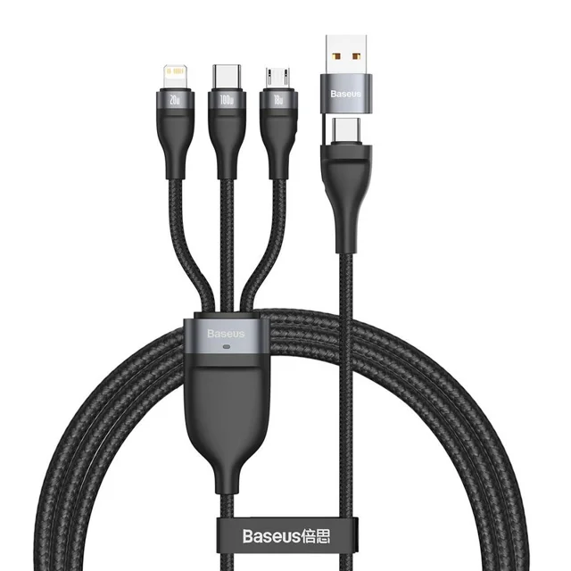 کابل تبدیل USB/USB-C به لایتنینگ/USB-C/micro-USB باسئوس مدل CA2T3-G1 طول 1.2 متر 101650902
