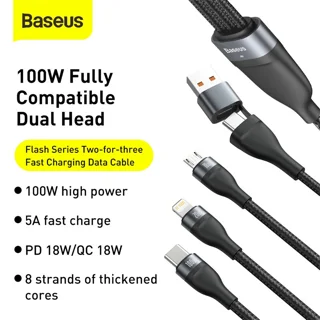 کابل تبدیل USB/USB-C به لایتنینگ/USB-C/micro-USB باسئوس مدل CA2T3-G1 طول 1.2 متر 101650903
