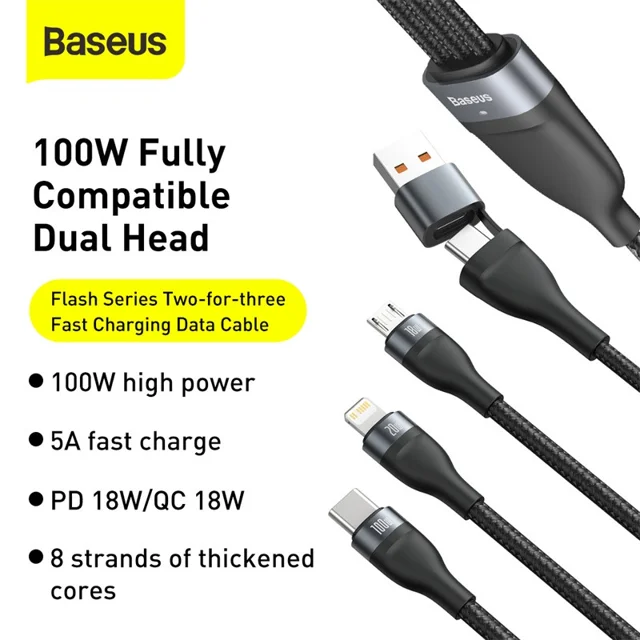 کابل تبدیل USB/USB-C به لایتنینگ/USB-C/micro-USB باسئوس مدل CA2T3-G1 طول 1.2 متر 101650903