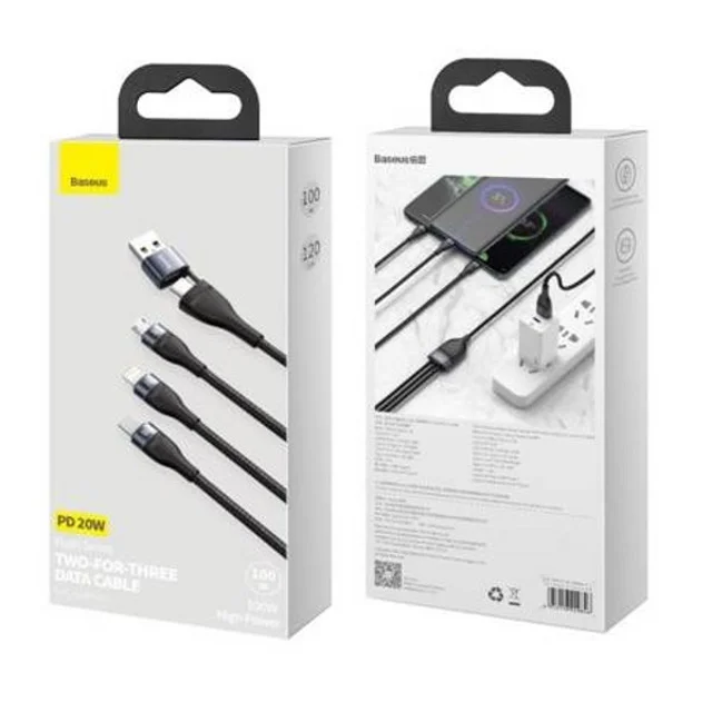 کابل تبدیل USB/USB-C به لایتنینگ/USB-C/micro-USB باسئوس مدل CA2T3-G1 طول 1.2 متر 101650956